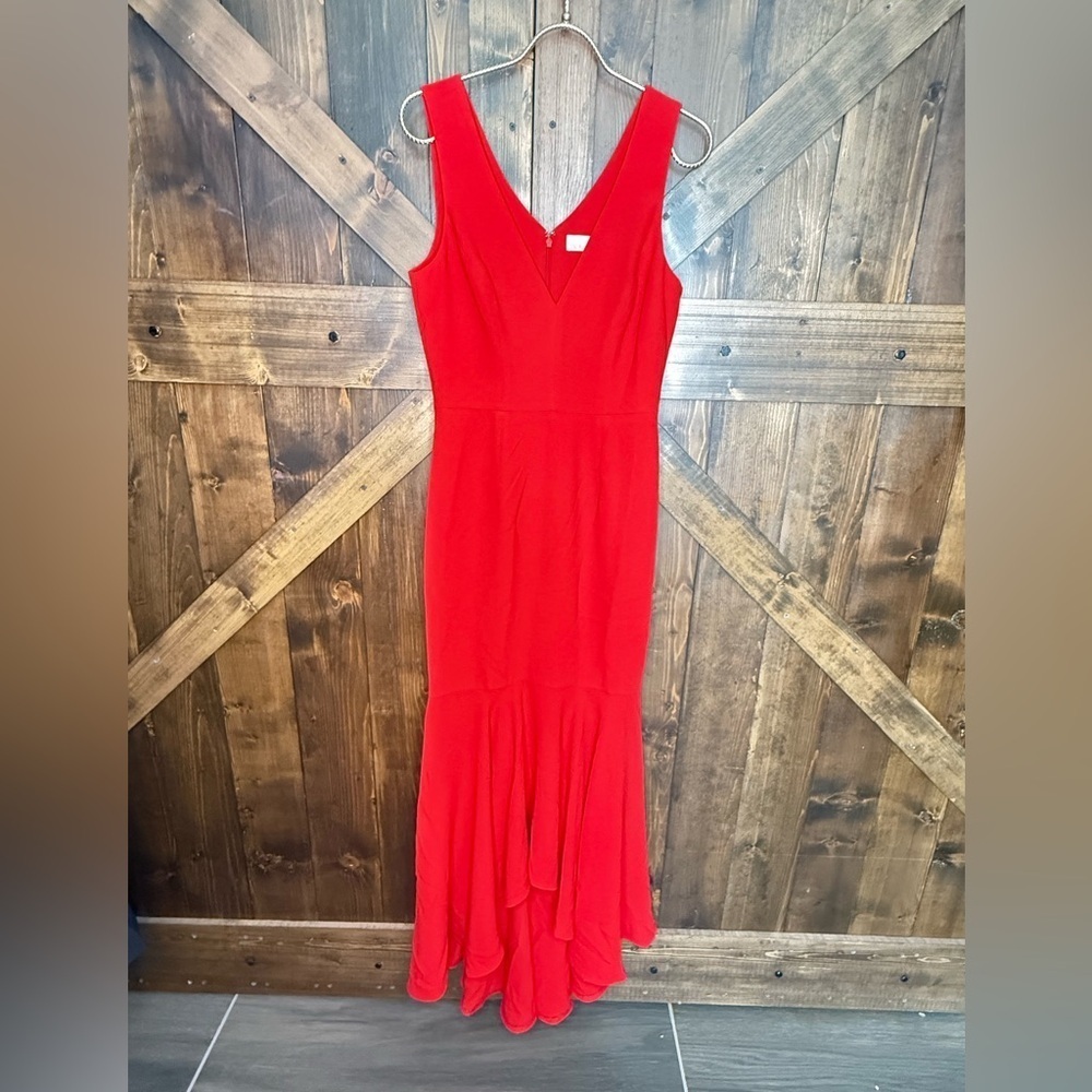 Dress the Population Demi Mermaid Hi Low Hem Red Ruffled Maxi Dress Size S - Picture 3 of 11